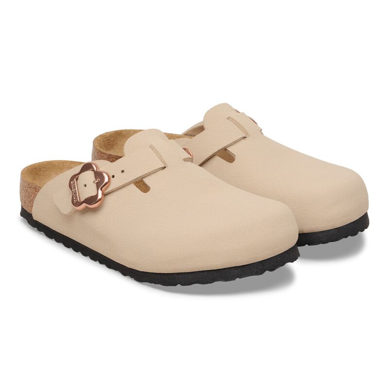 BIRKENSTOCK Boston Flower Buckle Kids Birko-Flor Nubuck Sandcastle Easy Walk detail
