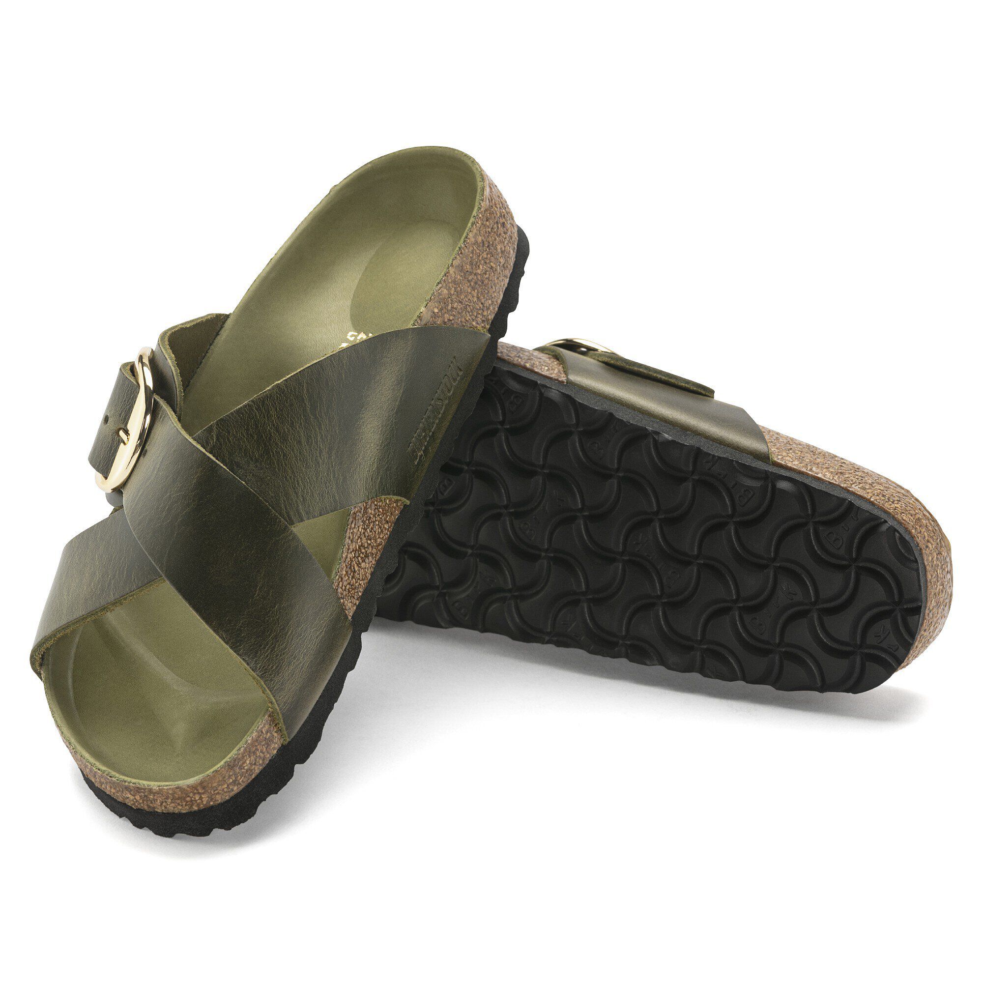 Siena Big Buckle Oiled Leather in Color Olive Green