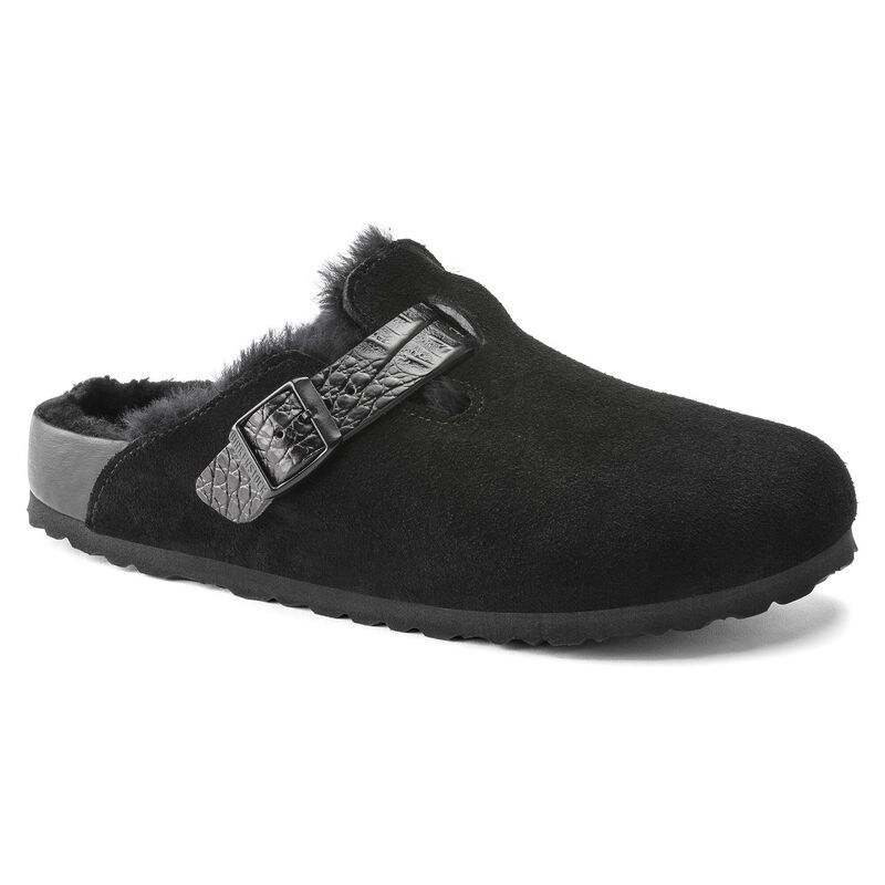BIRKENSTOCK Boston Shearling Suede Leather Black Walk Edit detail