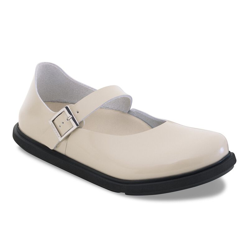 BIRKENSTOCK Mantova Cup Sole Natural Leather Patent High Shine Black Soft Footbed detail