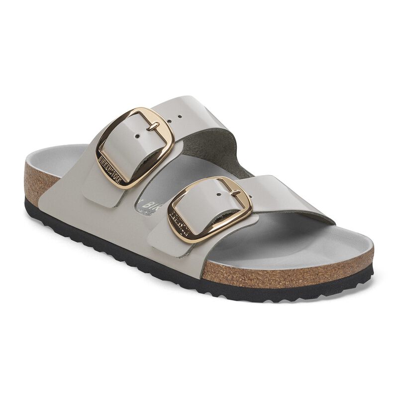 BIRKENSTOCK Arizona Big Buckle Natural Leather Patent High-Shine Lavender Sky Lounge Fit detail