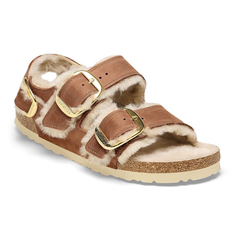 BIRKENSTOCK Milano Big Buckle Shearling Natural Leather Oiled Midnight Blue Soft Footbed detail