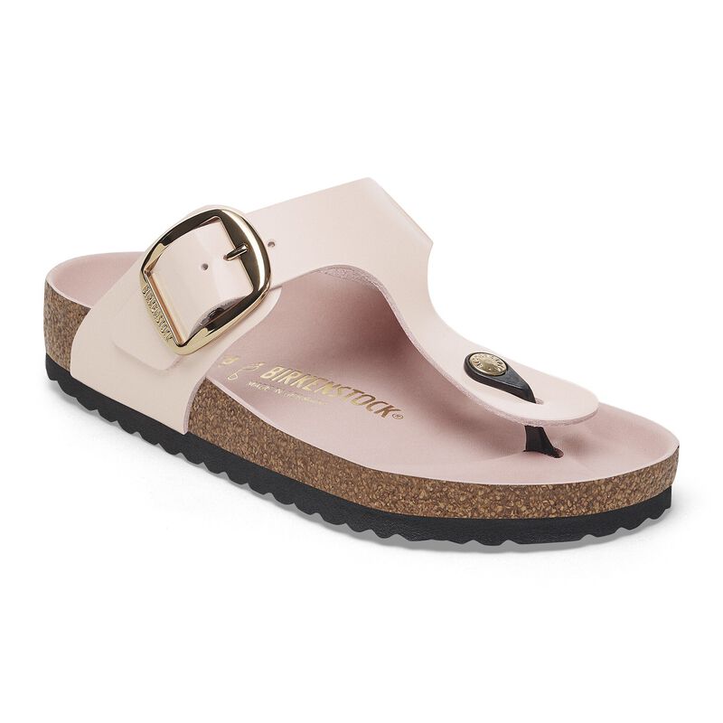 BIRKENSTOCK Gizeh Big Buckle Natural Leather Patent High Shine Black Lounge Fit detail
