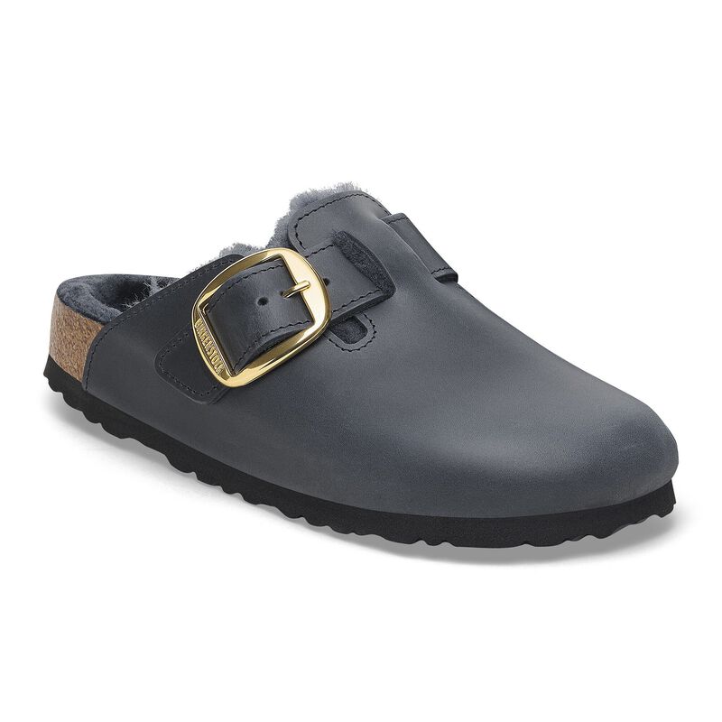 BIRKENSTOCK Boston Big Buckle Shearling Natural Leather Oiled Tobacco Brown Soft Sole detail