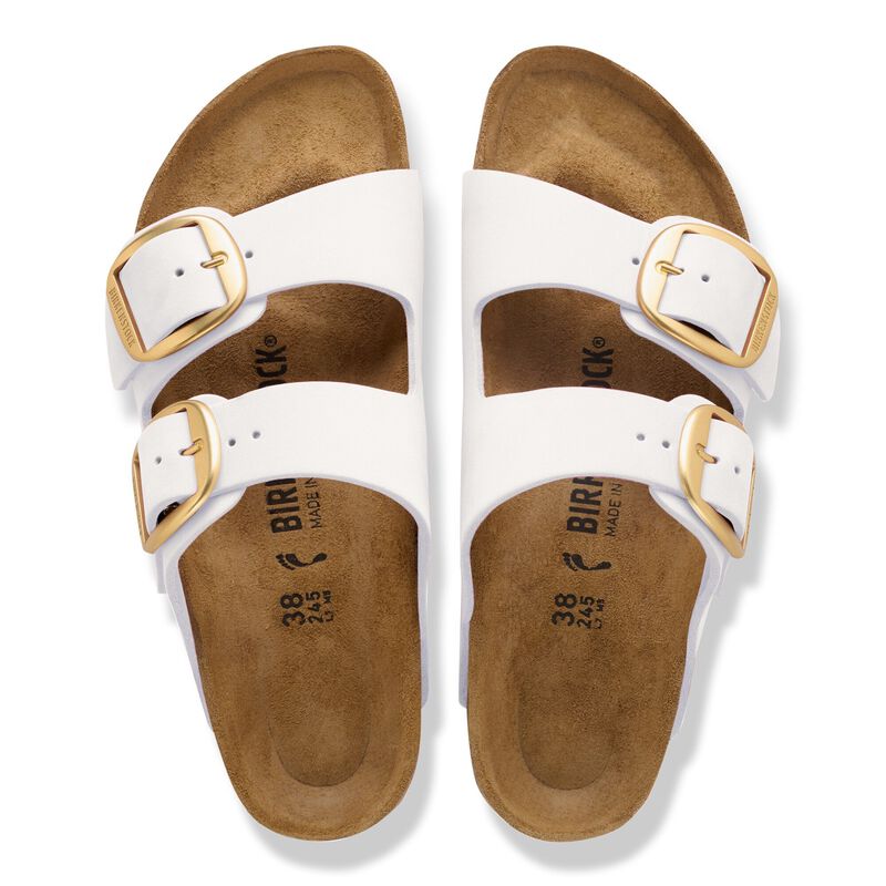 BIRKENSTOCK Arizona Big Buckle Nubuck Leather Antique White Soft Footbed detail