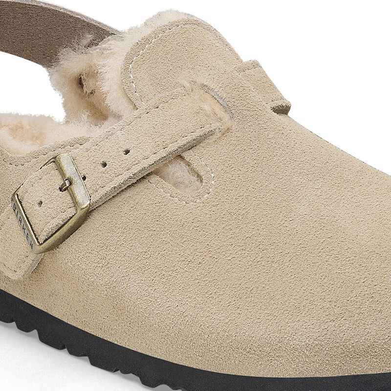 BIRKENSTOCK Tokio Shearling Suede Leather Taupe Lounge Fit detail