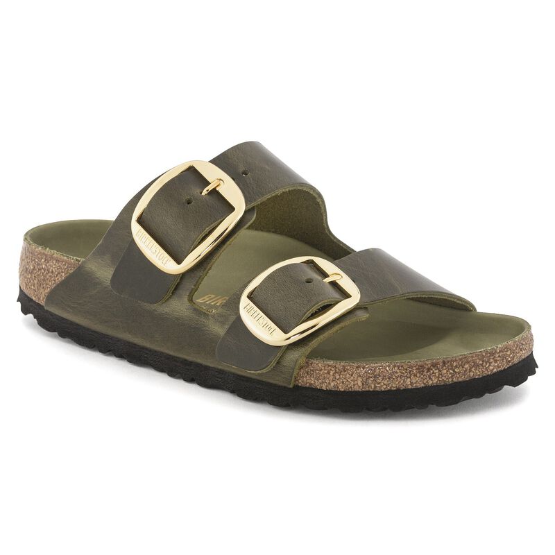 BIRKENSTOCK Arizona Big Buckle Natural Leather Oiled Olive Green City Comfort detail