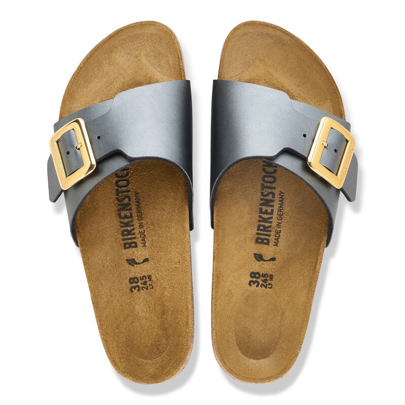 BIRKENSTOCK Catalina Cushion Buckle Birko-Flor Metallic Black Soft Footbed detail