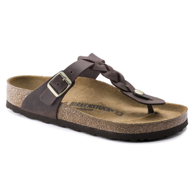 BIRKENSTOCK Gizeh Braided Natural Leather Oiled Habana Lounge Fit detail