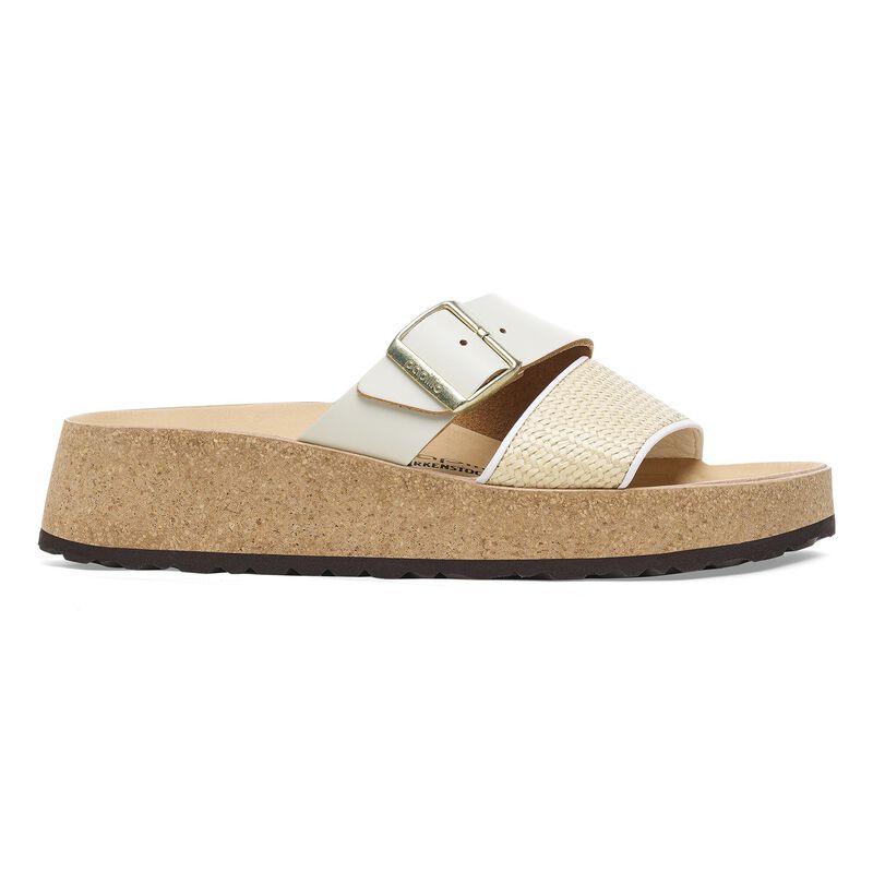 BIRKENSTOCK Almina Raffia Natural Leather/Synthetics Natural/White Soft Footbed detail