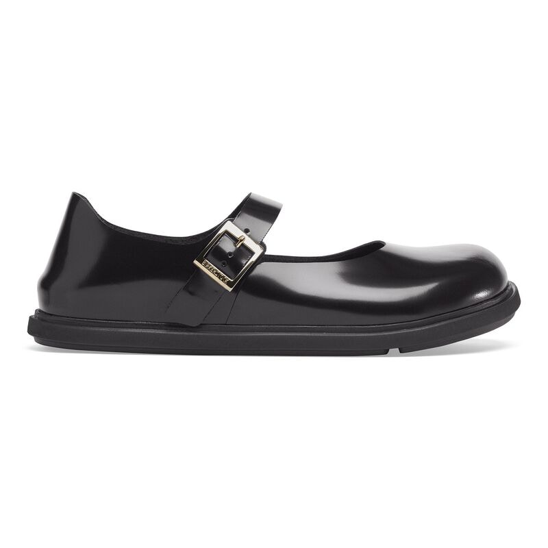 BIRKENSTOCK Mantova Cup Sole Natural Leather Patent High Shine Black Soft Footbed detail