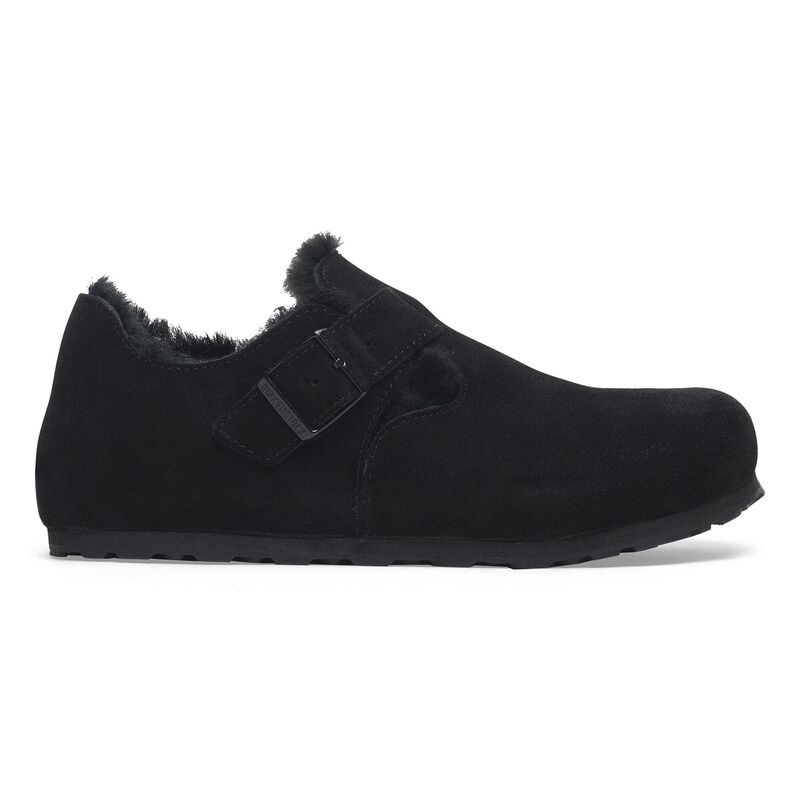 BIRKENSTOCK London Shearling Suede Leather Black City Comfort detail