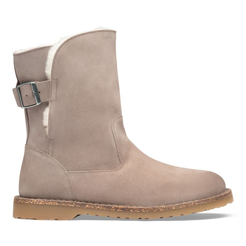 BIRKENSTOCK Uppsala Shearling Suede Leather Desert Dust Gray Taupe City Comfort detail