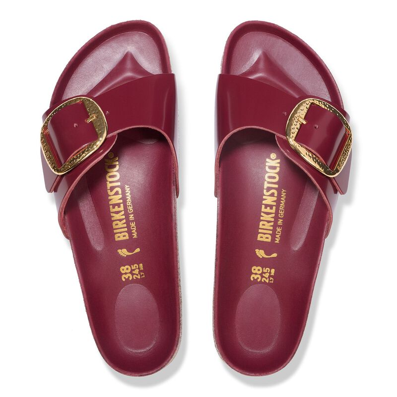 BIRKENSTOCK Madrid Hammered Big Buckle Natural Leather Patent Zinfandel High Shine Trail Easy detail