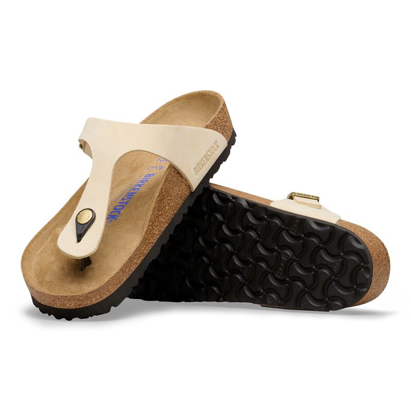 BIRKENSTOCK Gizeh Soft Footbed Nubuck Leather Ecru Lounge Fit detail