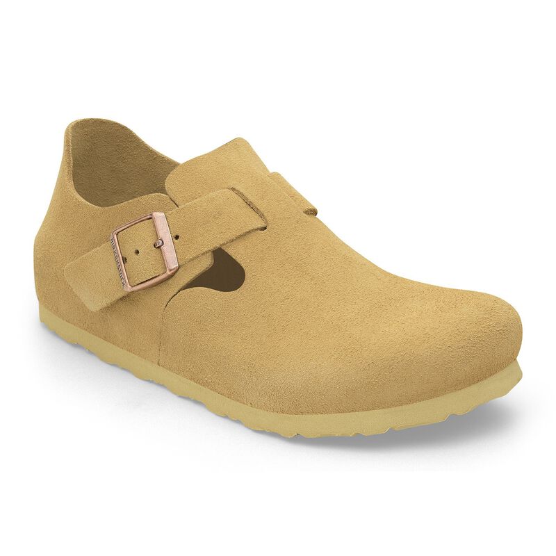 BIRKENSTOCK London Suede Leather Antique White Soft Footbed detail