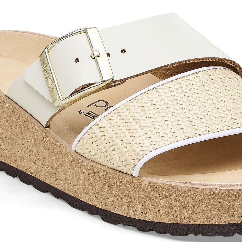 BIRKENSTOCK Almina Raffia Natural Leather/Synthetics Natural/White Soft Footbed detail