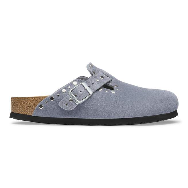 Slapi Boston Rivet Boston Rivets Suede Leather in Color Stone Blue | BIRKENSTOCK US