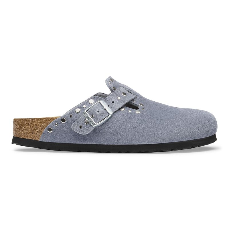 BIRKENSTOCK Boston Rivet Suede Leather Stone Blue Soft Footbed detail