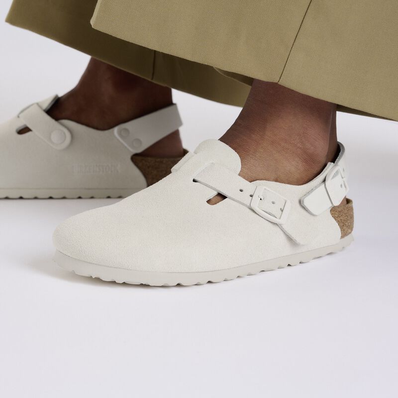 BIRKENSTOCK Tokio Suede Leather Antique White Lounge Fit detail