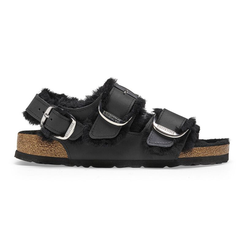 BIRKENSTOCK Milano Big Buckle Shearling Natural Leather Oiled Black Soft Sole detail