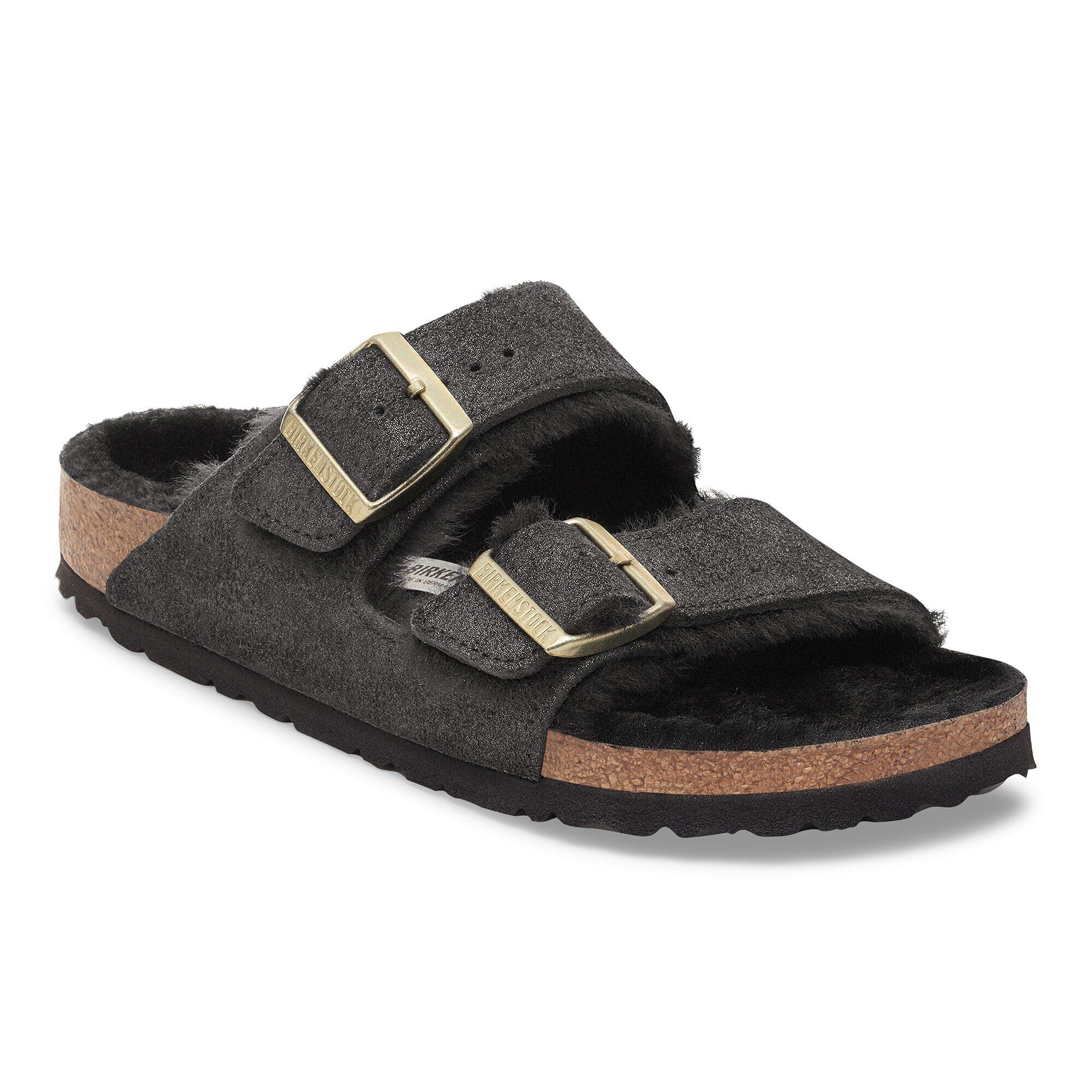 ★美品★ BIRKENSTOCK ムートン アリゾナ SHEARLING 39 Arizona Shearling Suede Leather-Shearling in Color Black Suede