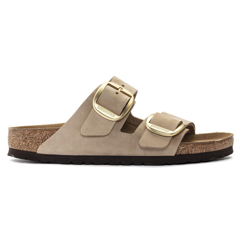 BIRKENSTOCK Arizona Big Buckle Nubuck Leather Sandcastle Easy Walk detail