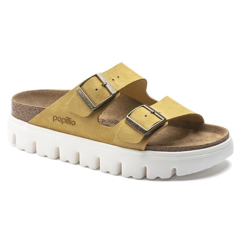BIRKENSTOCK Arizona Platform Suede Leather Dark Tea/ Black Trail Easy detail