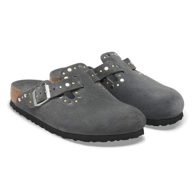 Boston Rivet Red Boston Rivets Suede Leather in Color Charcoal Tonal | BIRKENSTOCK US