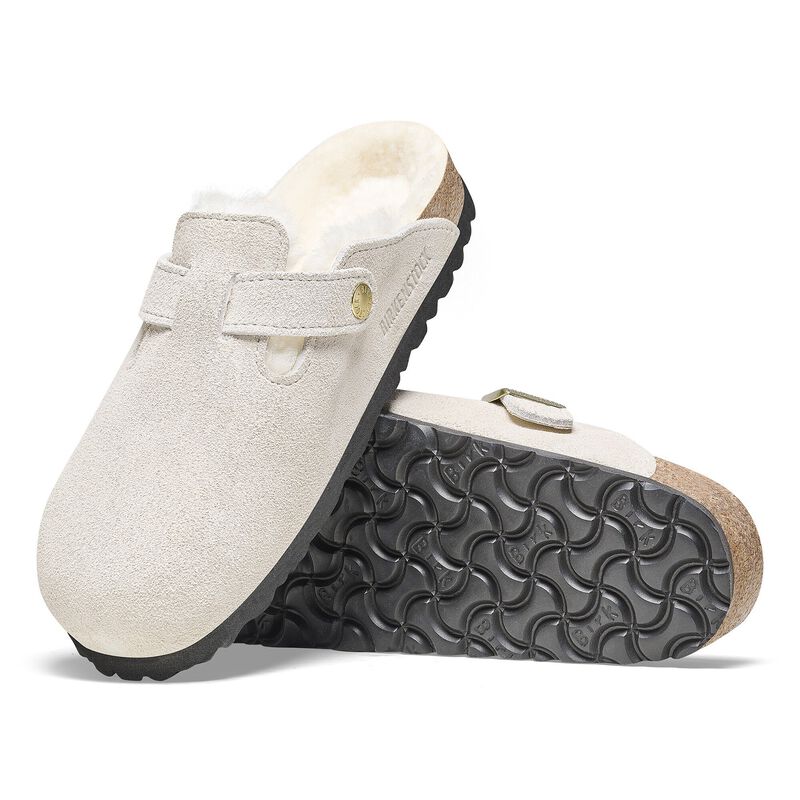 BIRKENSTOCK Boston Shearling Suede Leather Antique White City Comfort detail
