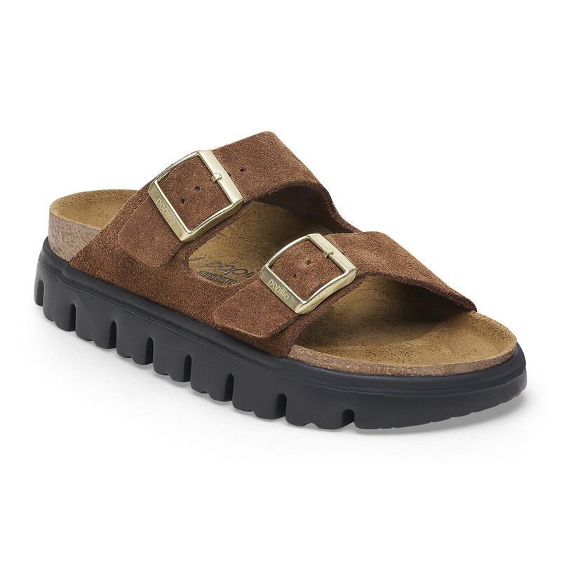 BIRKENSTOCK Arizona Platform Suede Leather Dark Tea/ Black Trail Easy detail