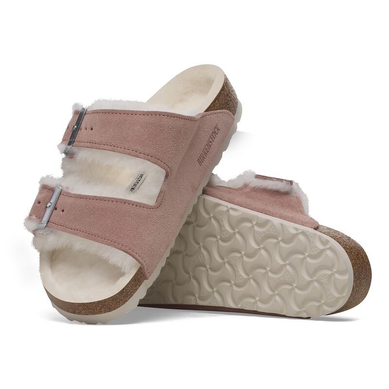 BIRKENSTOCK Arizona Shearling Suede Leather Pink Clay Lounge Fit detail