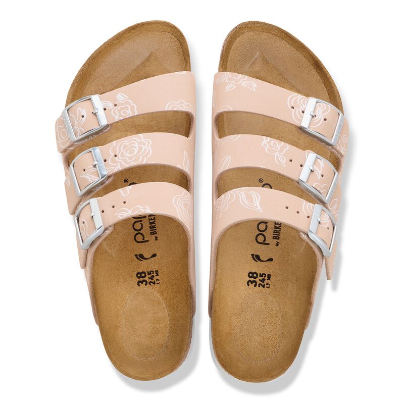 BIRKENSTOCK Florida Flex Platform Nubuck Leather Light Rose Flower Contour Sole detail