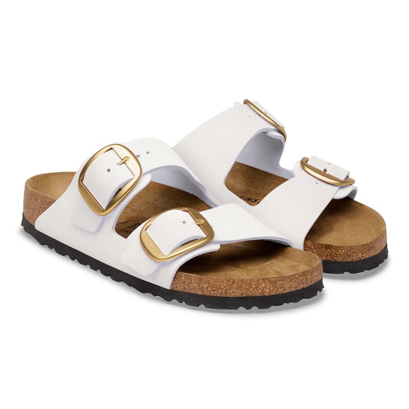 BIRKENSTOCK Arizona Big Buckle Nubuck Leather Antique White Soft Footbed detail