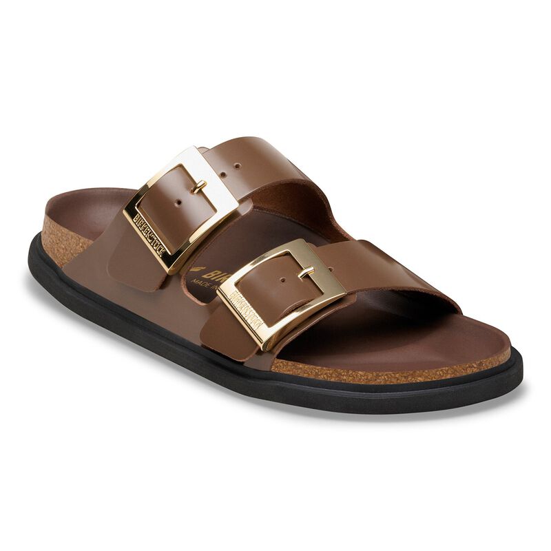BIRKENSTOCK Arizona Droplet Buckle Natural Leather Patent High-Shine Carafe Daily Comfort detail