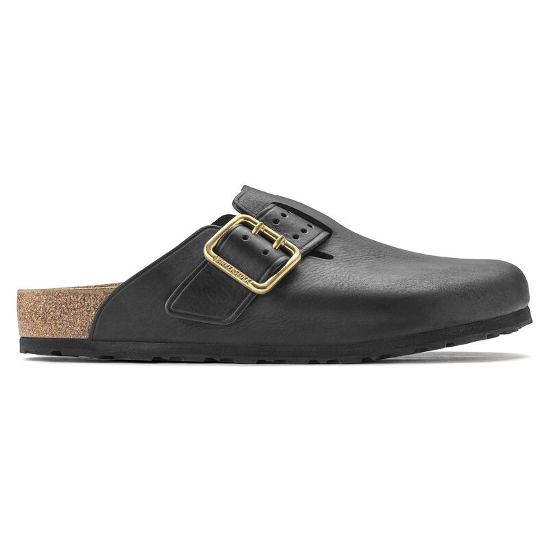 BIRKENSTOCK Boston Bold Natural Leather Black Soft Footbed detail