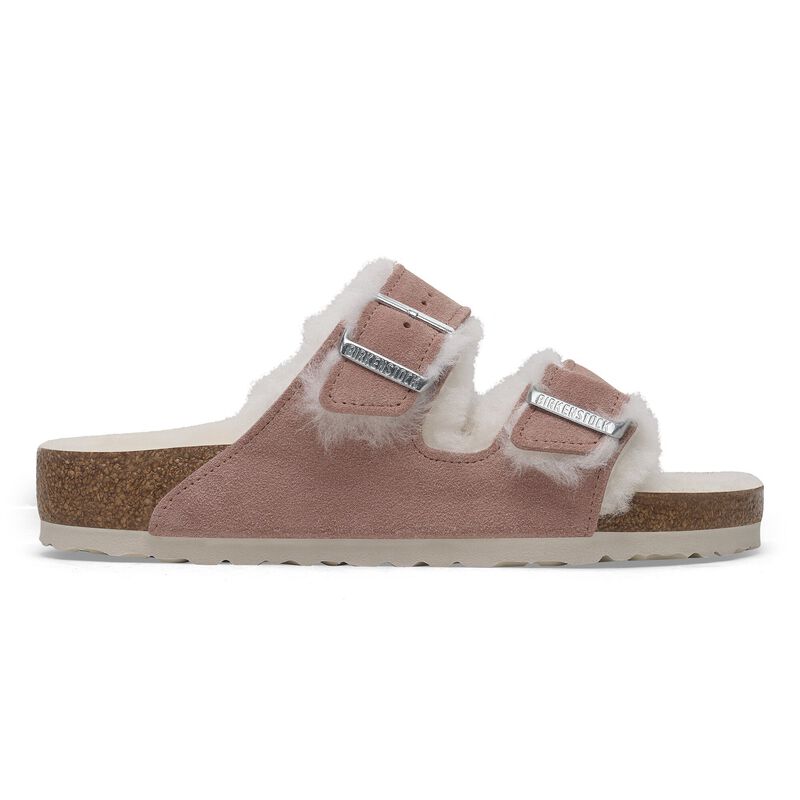 BIRKENSTOCK Arizona Shearling Suede Leather Pink Clay Lounge Fit detail