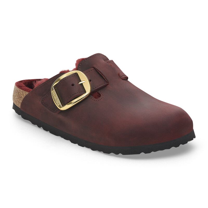 BIRKENSTOCK Boston Big Buckle Shearling Natural Leather Oiled Tobacco Brown Soft Sole detail