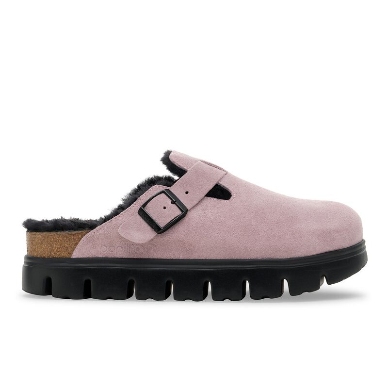 BIRKENSTOCK Boston Chunky Shearling Suede Leather Faded Purple Lounge Fit detail