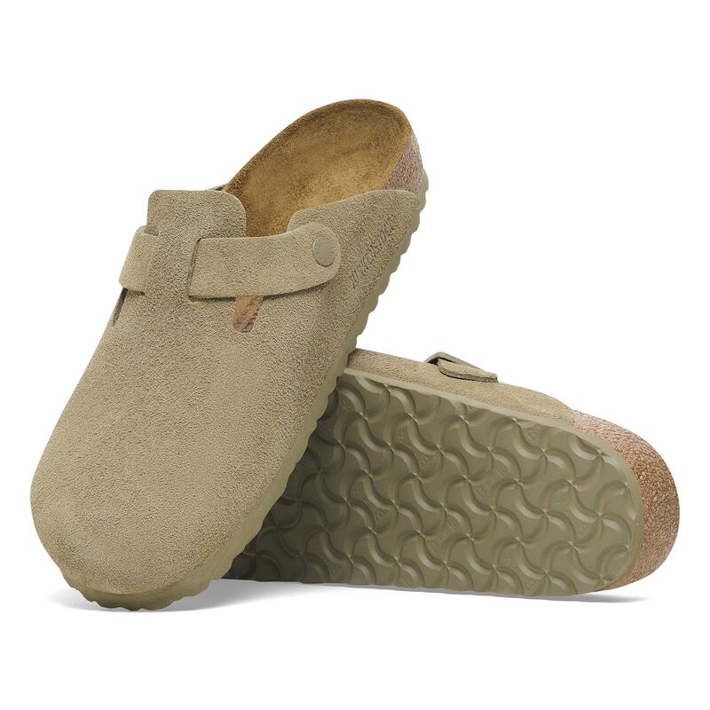BIRKENSTOCK Boston Suede Leather Faded Khaki Soft Sole detail