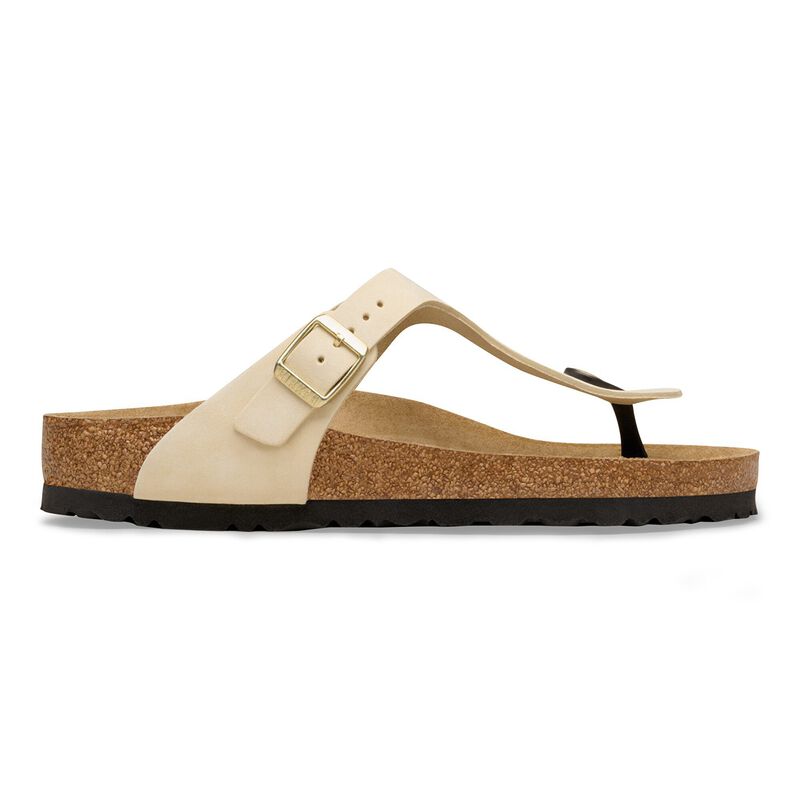 BIRKENSTOCK Gizeh Soft Footbed Nubuck Leather Ecru Lounge Fit detail