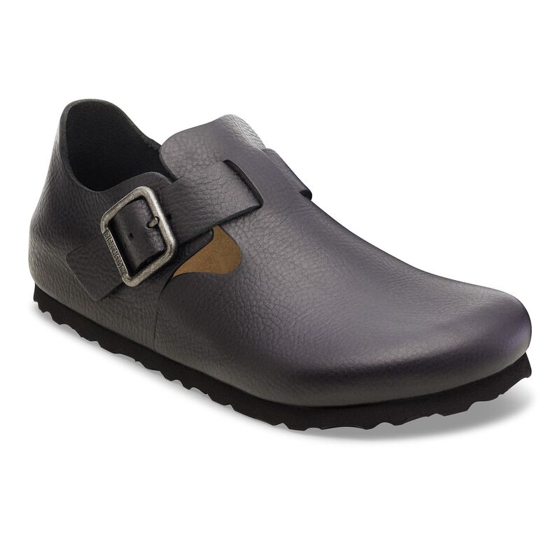 BIRKENSTOCK London Wire Buckle Natural Leather Vintage Wood Black Soft Sole detail