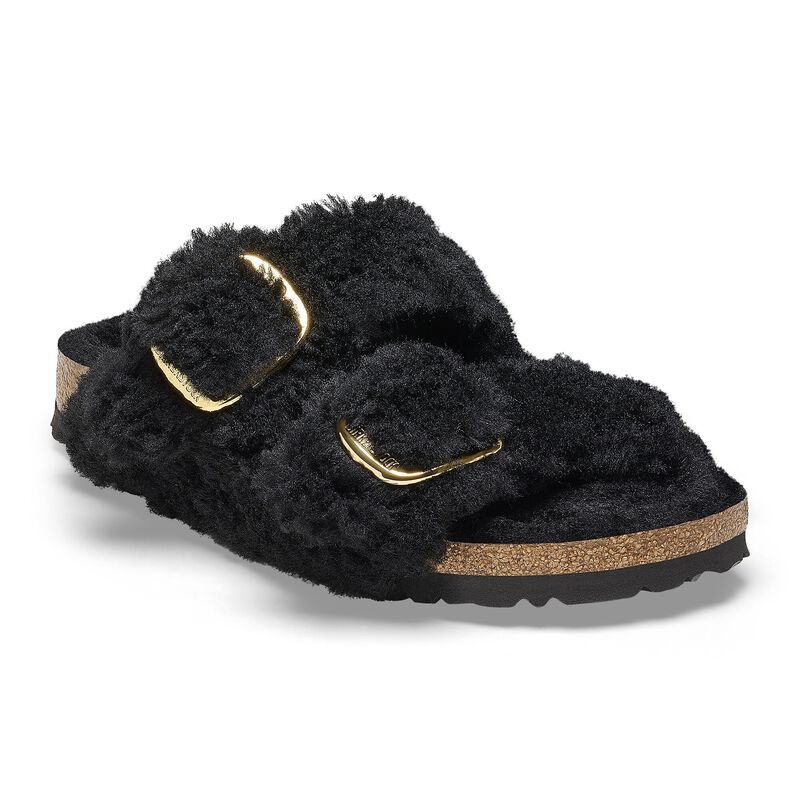 BIRKENSTOCK Arizona Big Buckle Shearling Black Gold Soft Sole detail