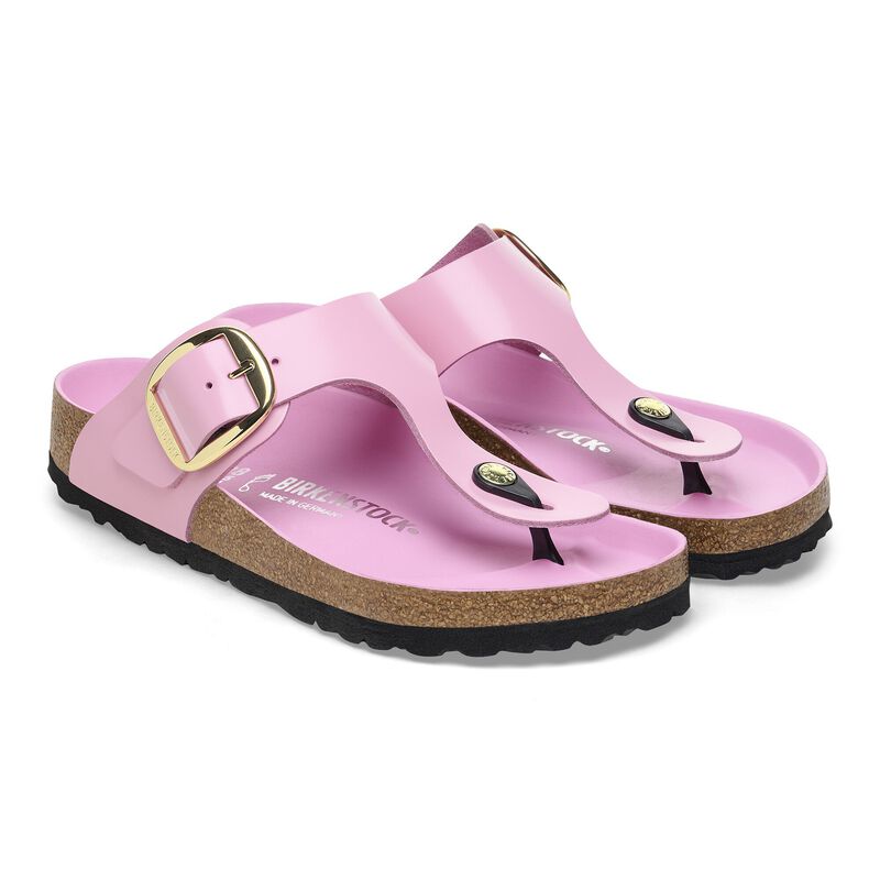 BIRKENSTOCK Gizeh Big Buckle Natural Leather Patent High Shine Fondant Pink Contour Sole detail