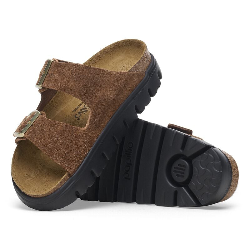 BIRKENSTOCK Arizona Platform Suede Leather Dark Tea/ Black Trail Easy detail
