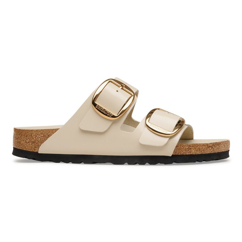 BIRKENSTOCK Arizona Big Buckle Natural Leather Patent High-Shine Oyster Soft Sole detail