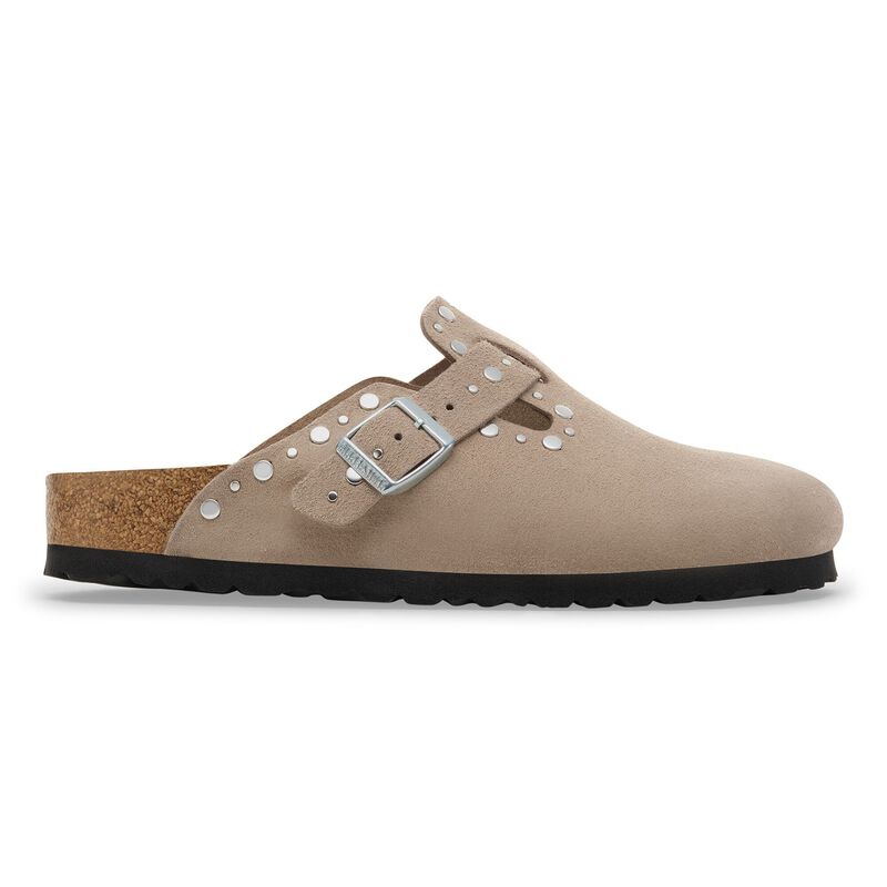 BIRKENSTOCK Boston Rivet Suede Leather Taupe Walk Edit detail