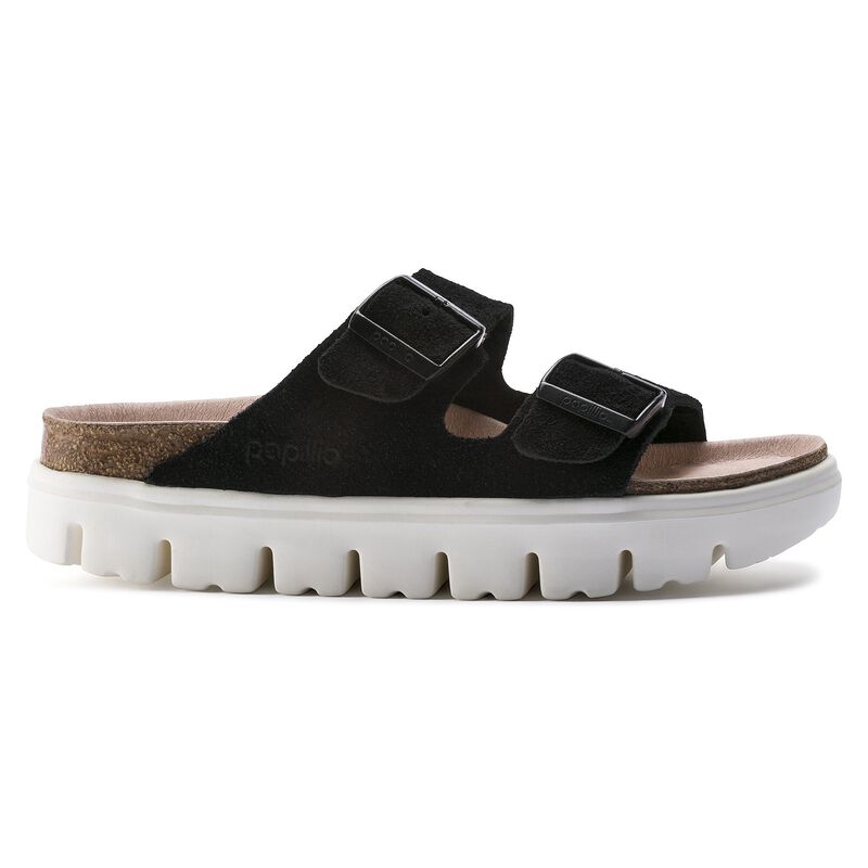 BIRKENSTOCK Arizona Platform Suede Leather Chunky Suede Black Contour Sole detail