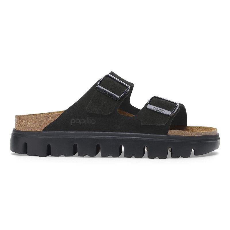 BIRKENSTOCK Arizona Platform Suede Leather Black/Black Soft Footbed detail