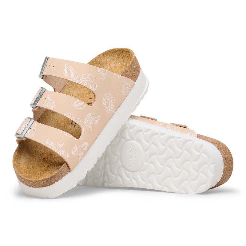 BIRKENSTOCK Florida Flex Platform Nubuck Leather Light Rose Flower Contour Sole detail